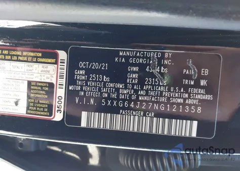 2022 Kia K5 Gt-Line из США, поврежденный, VIN 5XXG64J27NG121358